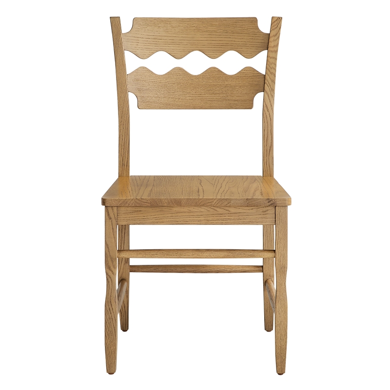 Jax Oak Wood Dining Chair With Wavy Razor Back in Weathered Oak
