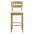 Jax Oak Wood Bar Stool With Wavy Razor Back and Cushion in Weathered Oak Linen