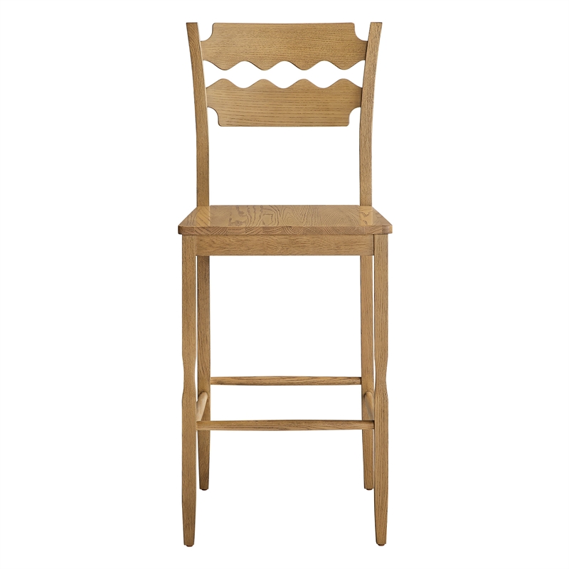 Jax Oak Wood Bar Stool With Wavy Razor Back in Weathered Oak