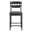 Jax Oak Wood Counter Stool With Wavy Razor Back and Cushion in Black Cocoa
