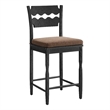 Jax Oak Wood Counter Stool With Wavy Razor Back and Cushion in Black Cocoa