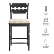 Jax Oak Wood Counter Stool Wavy Razor Back and Cushion in Black Oatmeal Stripe