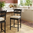 Jax Oak Wood Counter Stool Wavy Razor Back and Cushion in Black Oatmeal Stripe