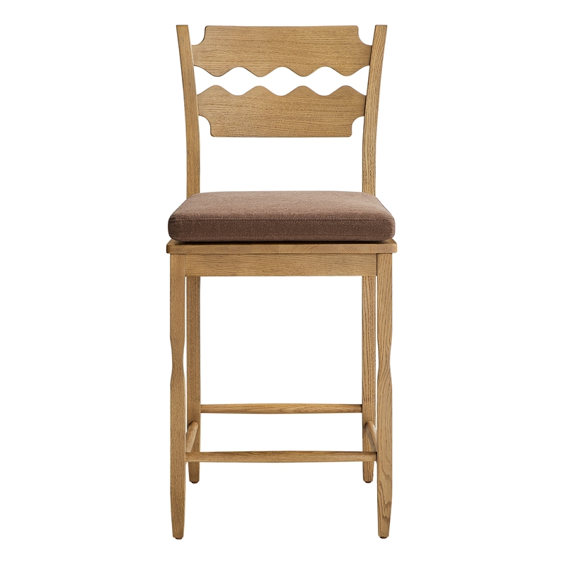 Jax Oak Wood Counter Stool Wavy Razor Back and Cushion in Weathered Oak Cocoa