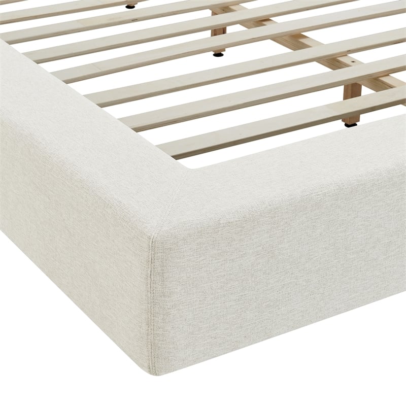 Luma Chenille Upholstered King Platform Bed Frame in Ivory Fabric