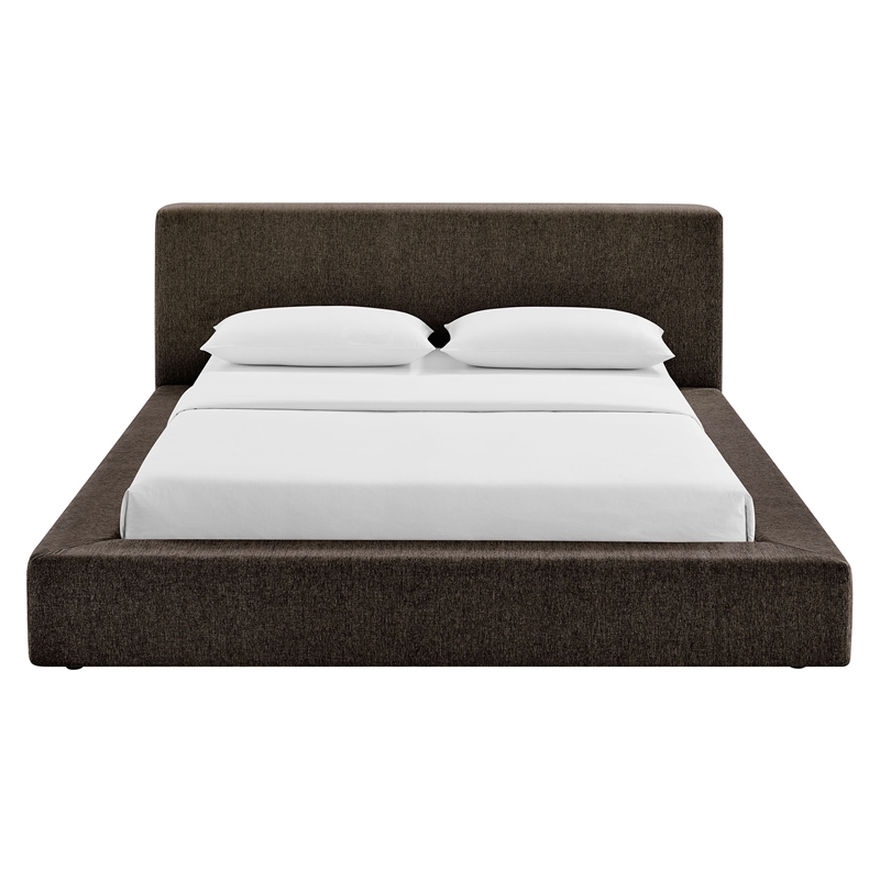 Luma Chenille Upholstered Queen Platform Bed Frame in Java