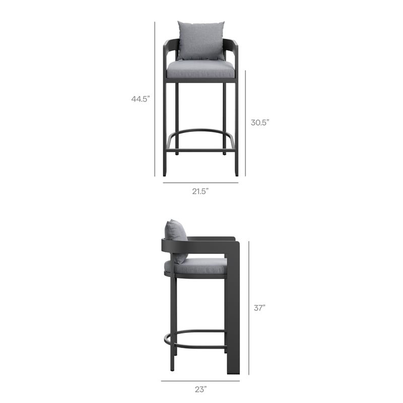 Tahoe Outdoor Patio Aluminum Bar Chair in Gray