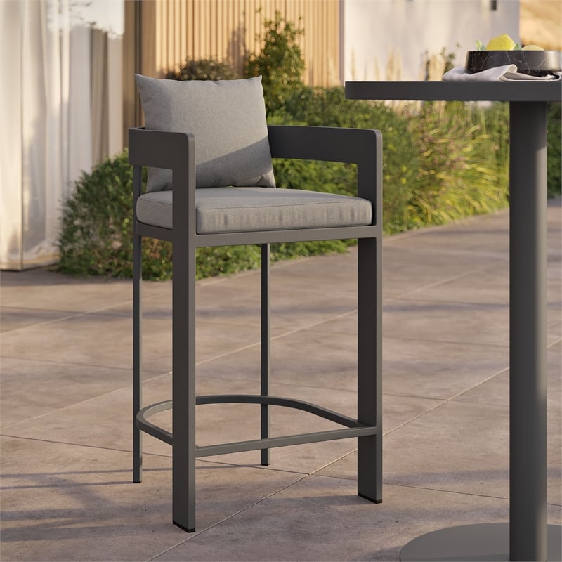 Tahoe Outdoor Patio Aluminum Bar Chair in Gray