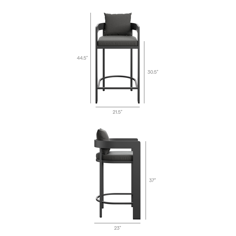 Tahoe Outdoor Patio Aluminum Bar Chair in Charcoal