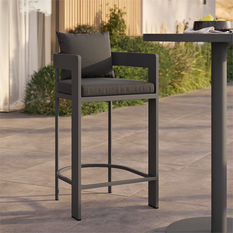 Tahoe Outdoor Patio Aluminum Bar Chair in Charcoal