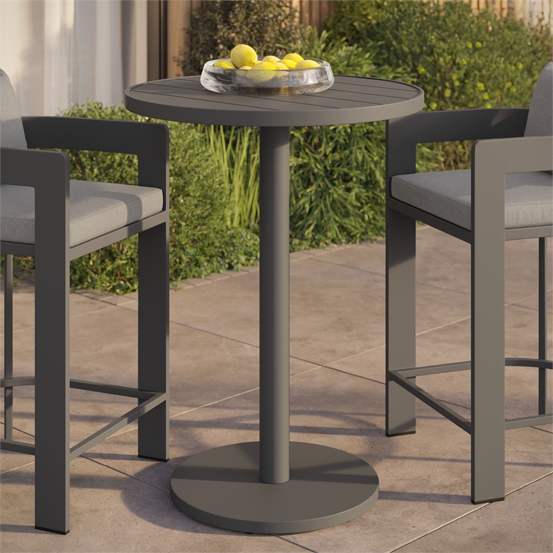 Tahoe 31 Inch Round Outdoor Aluminum Bar Table in Gray