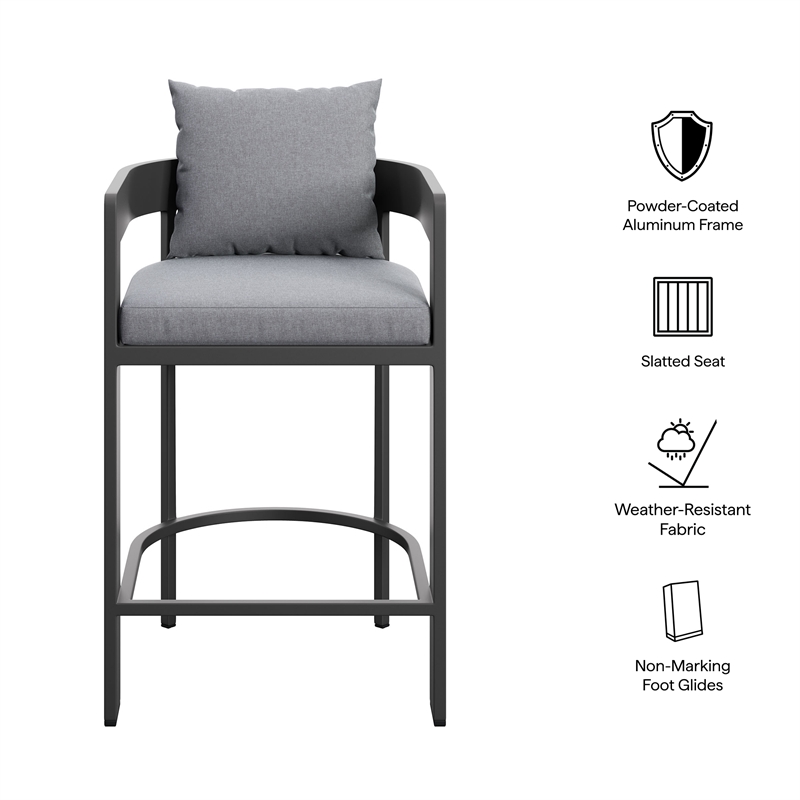 Modway Tahoe Outdoor Patio Aluminum Counter Stool in Gray