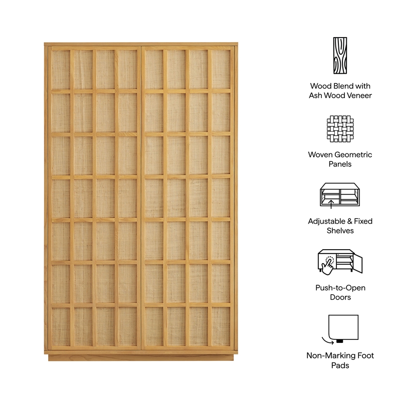 Aiko 64 Inch Tall Japandi Storage Cabinet in Light Oak
