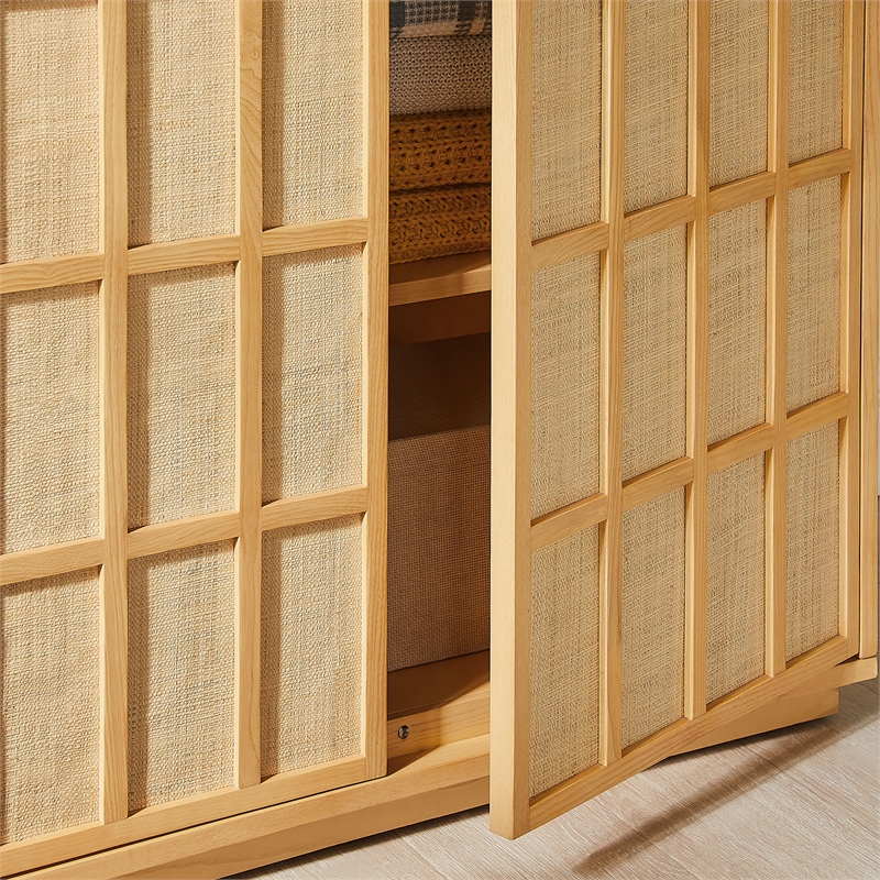 Aiko 64 Inch Tall Japandi Storage Cabinet in Light Oak