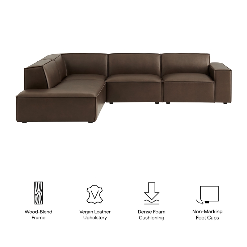 Restore 4-Piece Vegan Leather Modular L-Shaped Sofa in Espresso