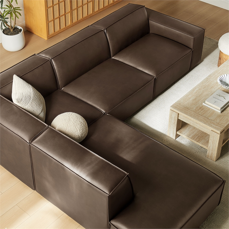 Restore 4-Piece Vegan Leather Modular L-Shaped Sofa in Espresso