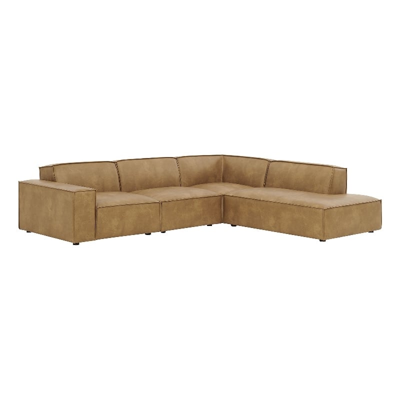 Restore 4-Piece Vegan Leather Modular L-Shaped Sofa in Toast