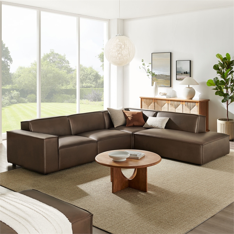 Restore 4-Piece Vegan Leather Modular L-Shaped Sofa in Espresso