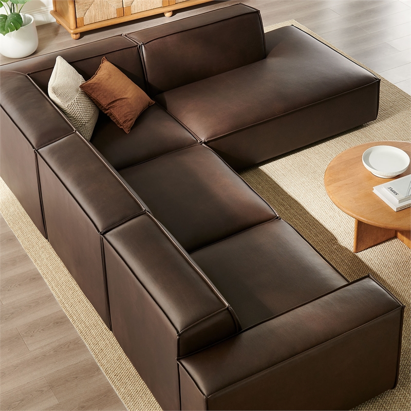 Restore 4-Piece Vegan Leather Modular L-Shaped Sofa in Espresso