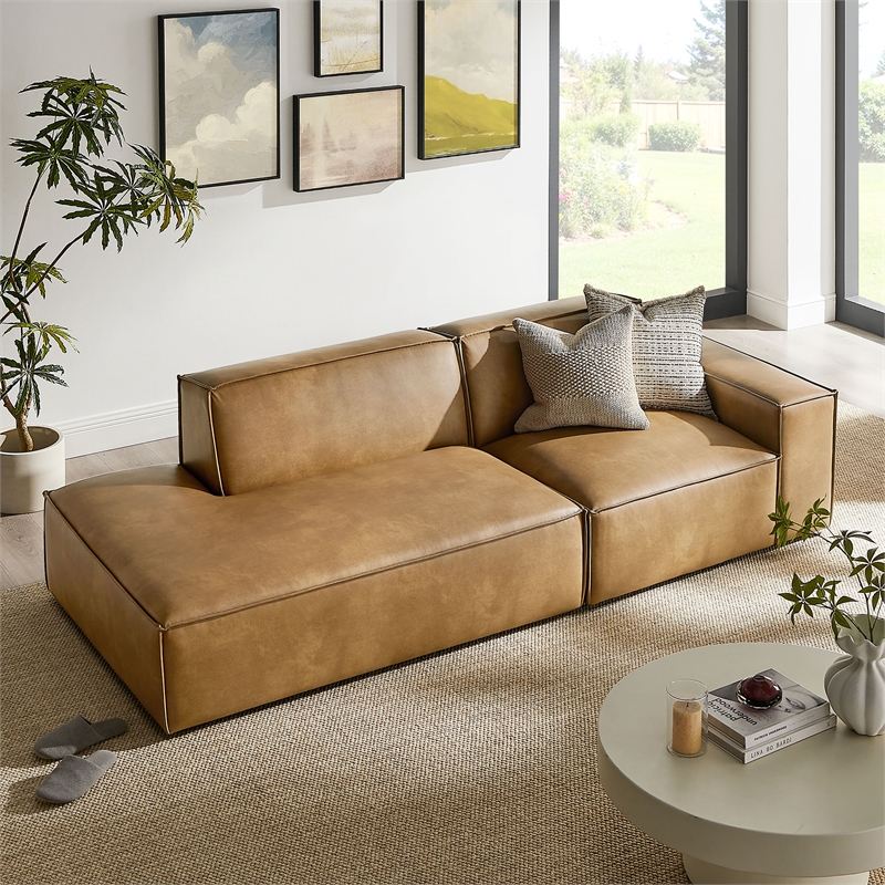 Restore 2-Piece Vegan Leather Modular Loveseat in Toast