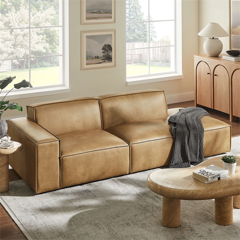 Restore 2-Piece Vegan Leather Modular Loveseat in Toast