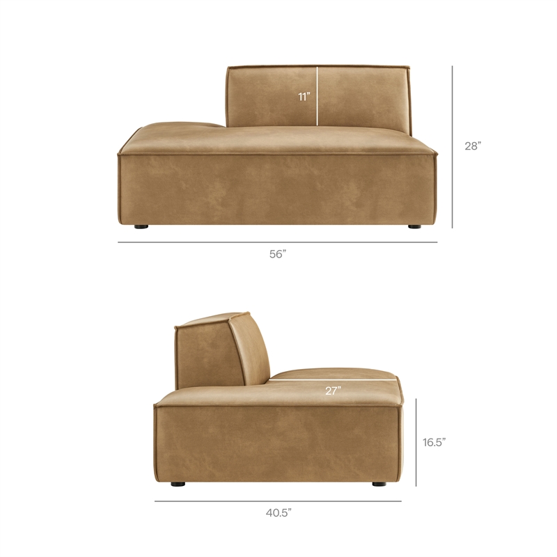 Restore 3-Piece Vegan Leather Modular L-Shaped Sectional Sofa in Toast