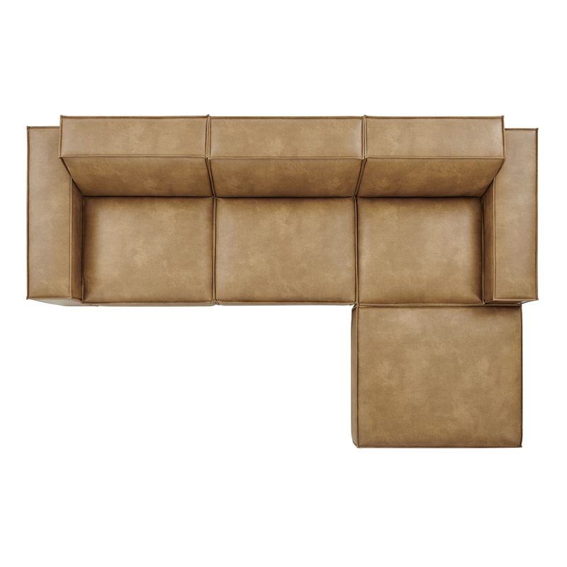 Restore 4-Piece Vegan Leather Modular Sofa Set with Ottoman in Toast