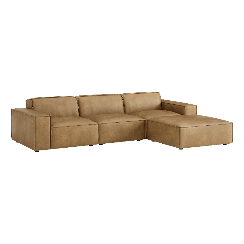 Restore 4-Piece Vegan Leather Modular Sofa Set with Ottoman in Toast