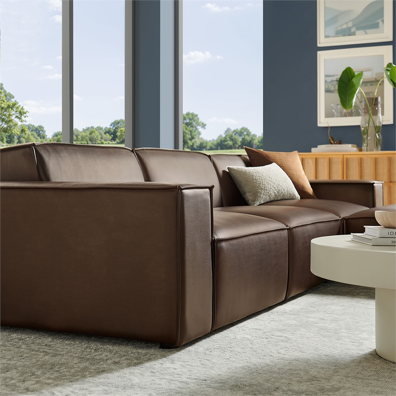 Restore 4-Piece Vegan Leather Modular Sofa Set with Ottoman in Espresso