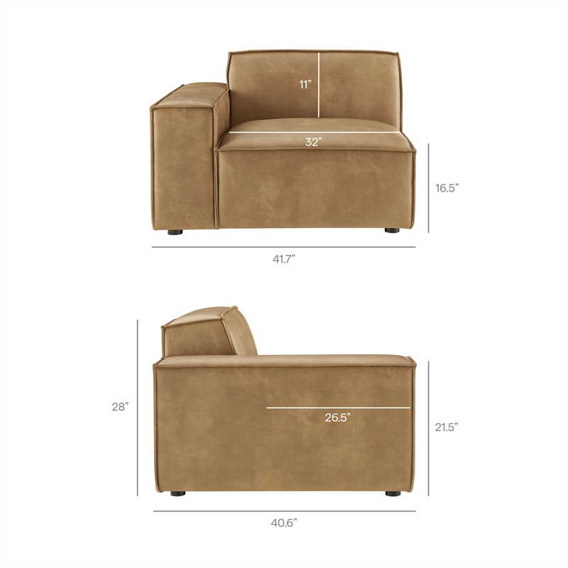 Restore 2-Piece Vegan Leather Modular Loveseat in Toast