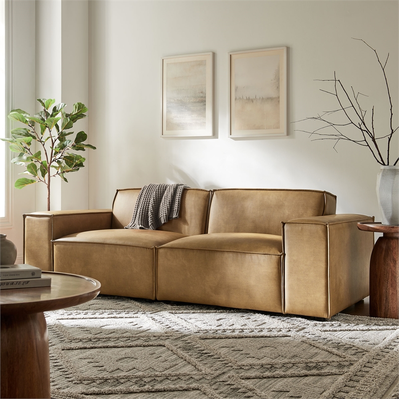 Restore 2-Piece Vegan Leather Modular Loveseat in Toast