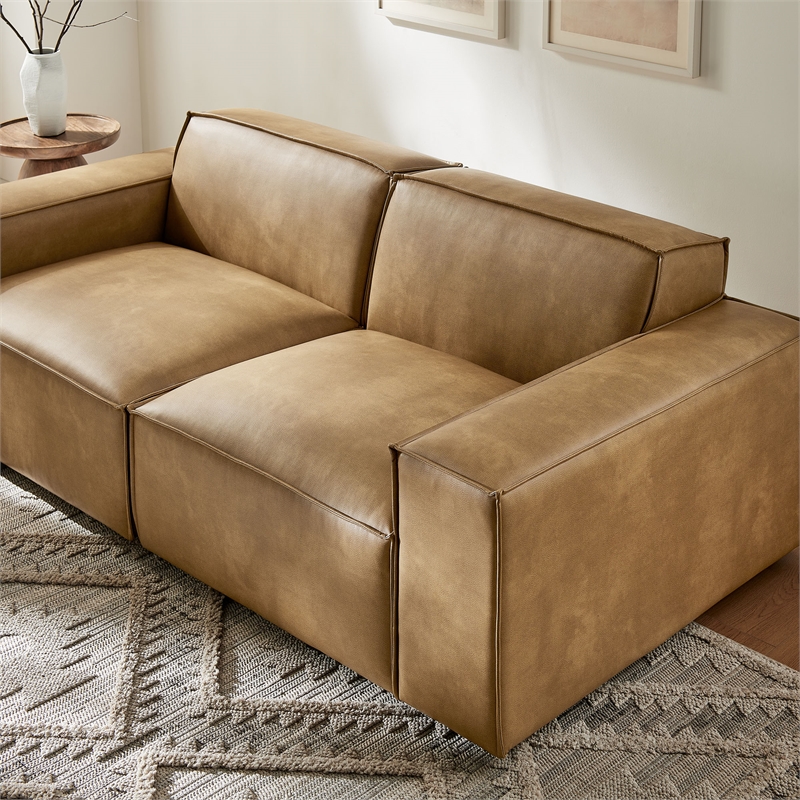 Restore 2-Piece Vegan Leather Modular Loveseat in Toast