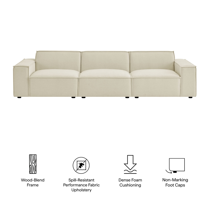 Restore 3-Piece Performance Fabric Upholstered Modular Sofa Set in Ecru