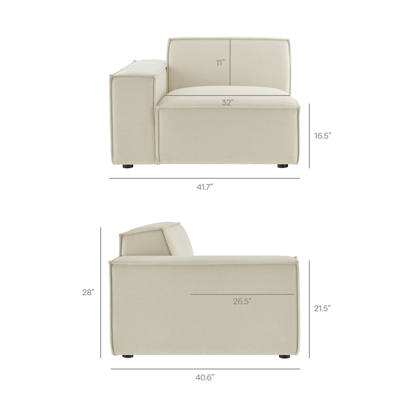 Restore 3-Piece Performance Fabric Upholstered Modular Sofa Set in Ecru
