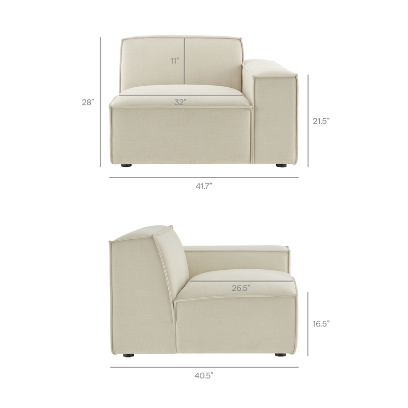 Restore 3-Piece Performance Fabric Upholstered Modular Sofa Set in Ecru