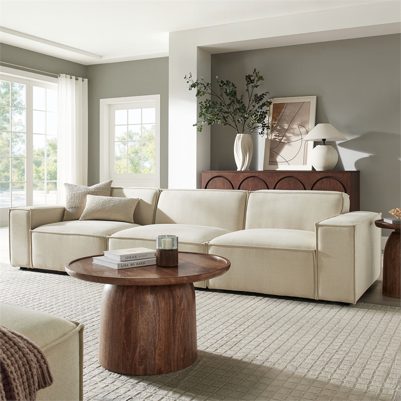 Restore 3-Piece Performance Fabric Upholstered Modular Sofa Set in Ecru