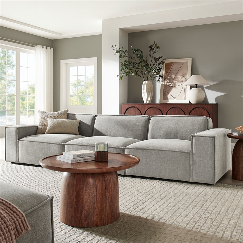 Restore 3-Piece Performance Fabric Upholstered Modular Sofa Set in Pewter