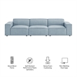 Restore 3-Piece Performance Fabric Upholstered Modular Sofa Set in Sky