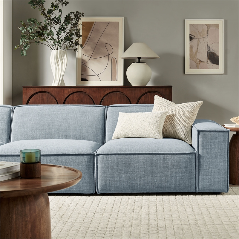 Restore 3-Piece Performance Fabric Upholstered Modular Sofa Set in Sky