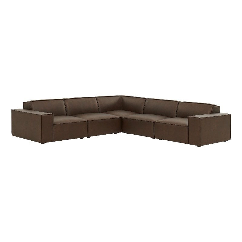 Restore 5-Piece Vegan Leather Modular L-Shaped Sofa in Espresso