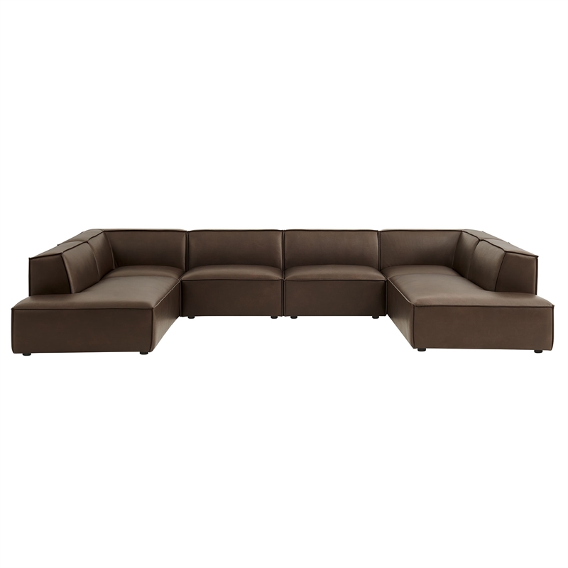 Restore 6-Piece Vegan Leather U-Shaped Armless Sectional Sofa in Espresso