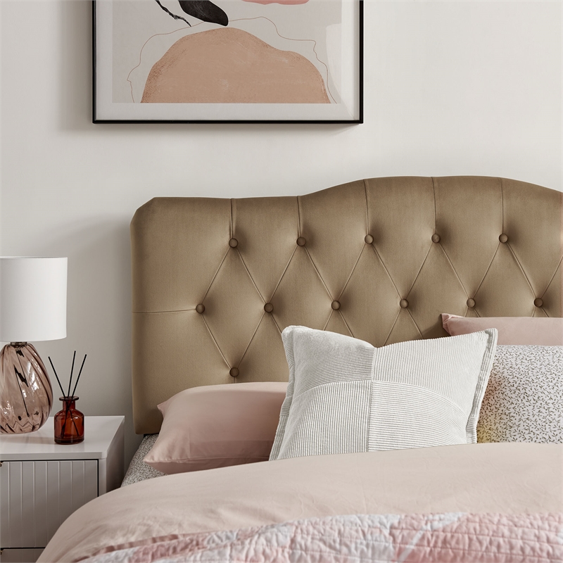 Annabel Stain-Resistant Performance Velvet Queen Headboard in Taupe