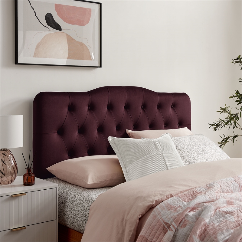 Annabel Stain-Resistant Performance Velvet Full Headboard in Mulberry