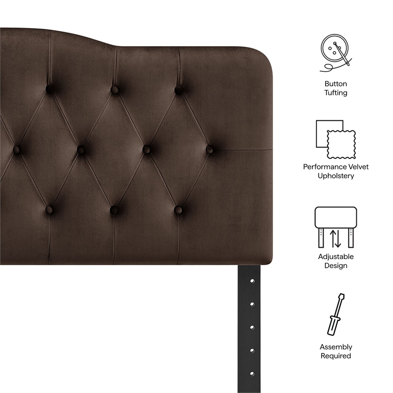 Annabel Stain-Resistant Performance Velvet Full Headboard in Chocolate Brown
