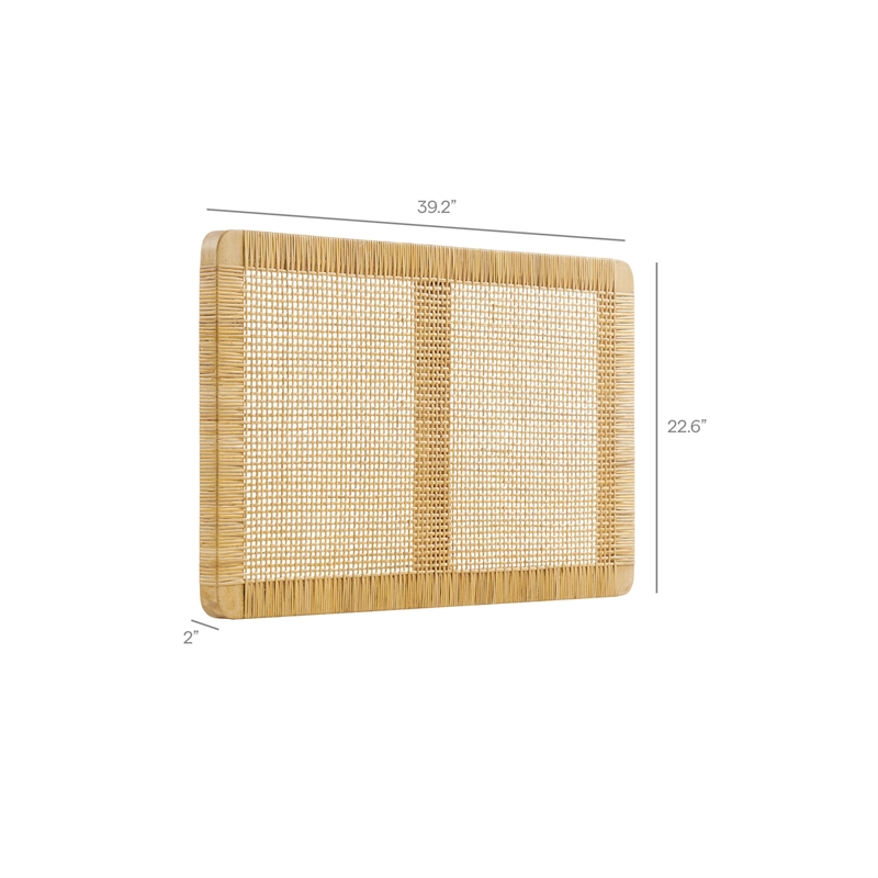 Sandy Wall Mounted Wood and Rattan Twin Size Headboard in Natural Rattan