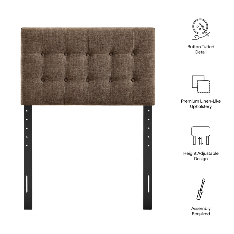 Emily Fabric Upholstered Twin Size Headboard in Mocha