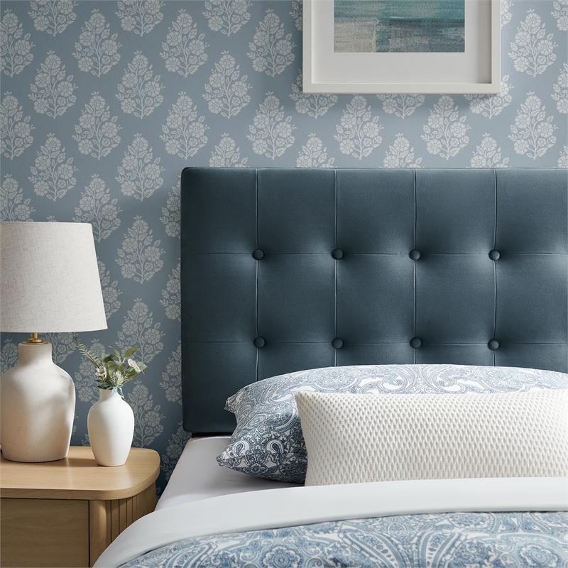 Emily Stain-Resistant Performance Velvet Twin Size Headboard in Cadet Blue