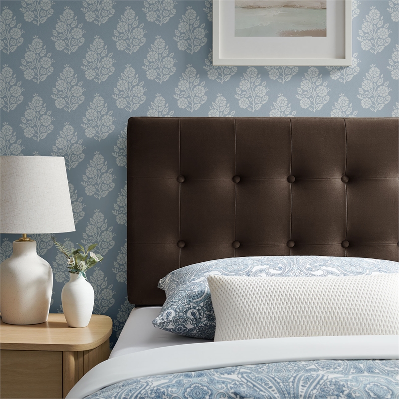 Emily Stain-Resistant Performance Velvet Twin Size Headboard in Chocolate Brown
