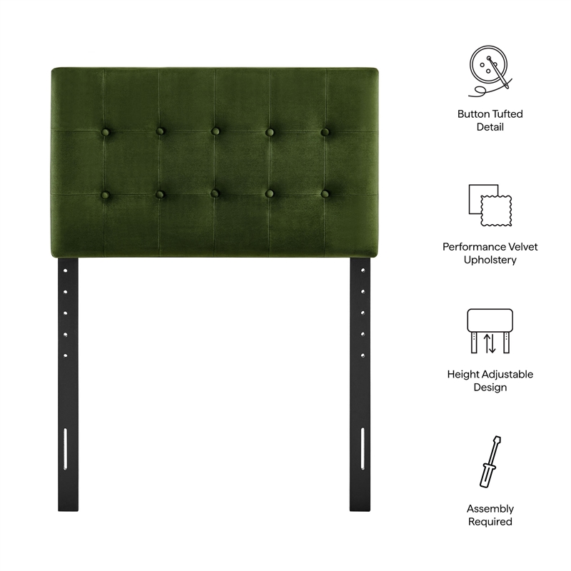 Emily Stain-Resistant Performance Velvet Twin Size Headboard in Moss Green
