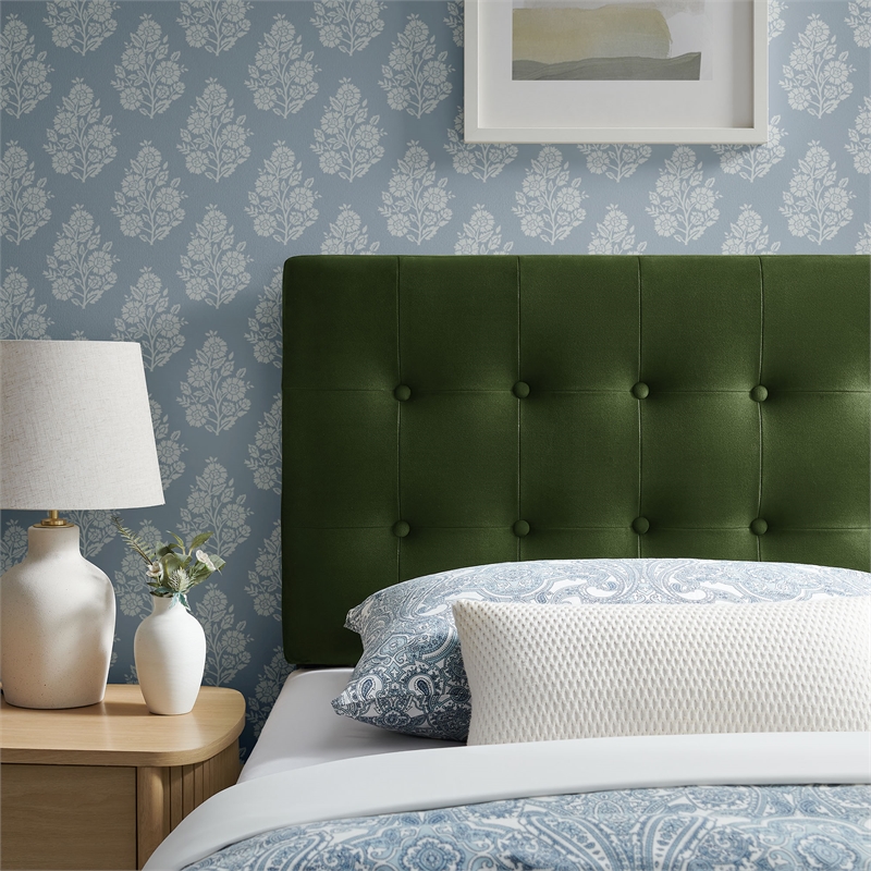 Emily Stain-Resistant Performance Velvet Twin Size Headboard in Moss Green